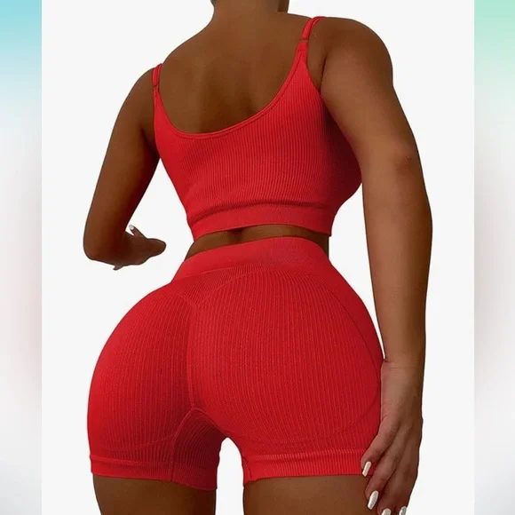 Red Ribbed 2-Piece Set - Picture 2 of 5